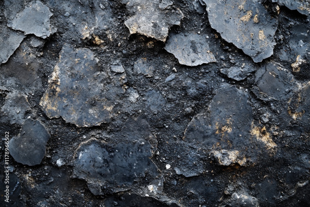 Fototapeta premium Dark cracked concrete wall with rough peeling texture