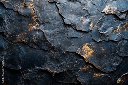 Close-up of weathered blue and gray stone surface with cracks and texture
