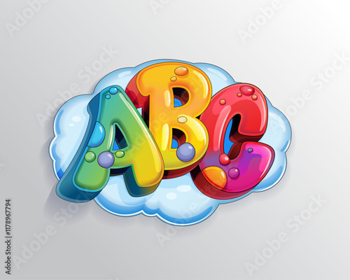 ABC kids cartoon illustration. Colorful inscription symbol for kids education design