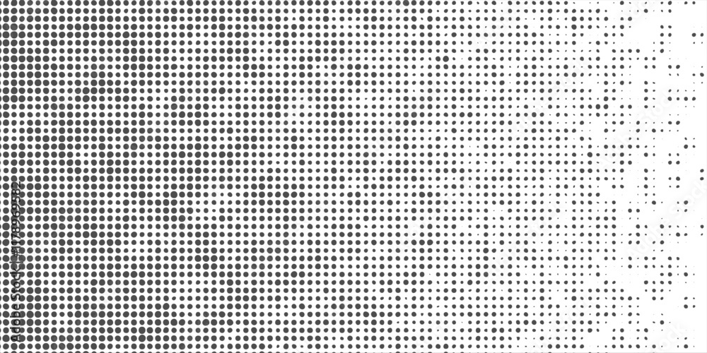 Abstract monochrome pattern. Random halftone. Pointillism style. Background with irregular, chaotic dots, points, circle. Grainy grunge texture. Black and white color. Vector illustration