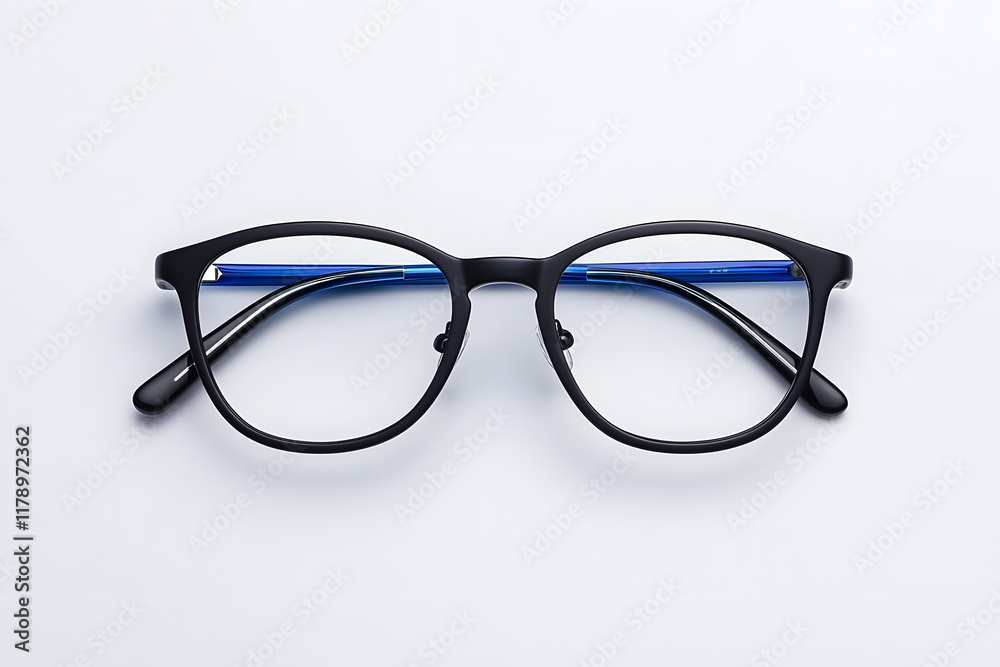 A pair of classic, black-rimmed eyeglasses isolated on white background A pair of classic, black-rimmed eyeglasses isolated on white background
