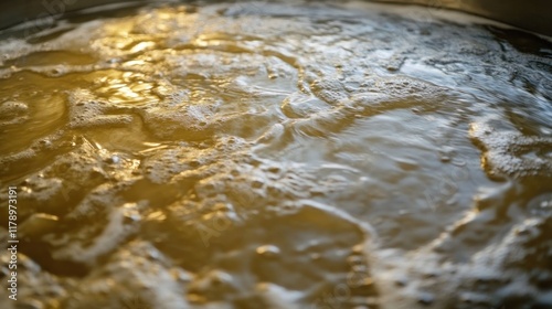 Detailed view of mash tun stirring process, thick and creamy texture 
