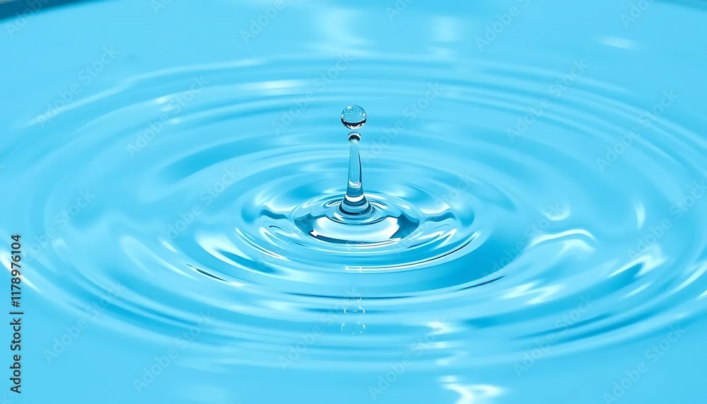 Water Drop Impact: Serene Blue Ripples and Tranquil Surface Water Drop Impact: Serene Blue Ripples and Tranquil Surface