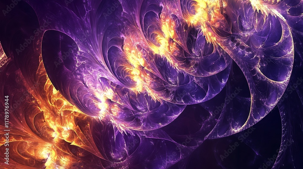 Obraz premium Abstract swirling fractal art in purple and gold hues