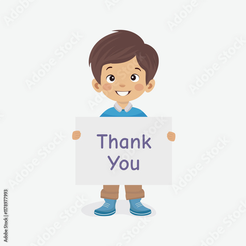 Grateful Boy Holding 'Thank You' Sign for Manners Learning