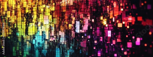 Wallpaper Mural Abstract Pixelated Digital Wall, vibrant colors, modern design, visually striking, immersive experience, contemporary art installation Torontodigital.ca