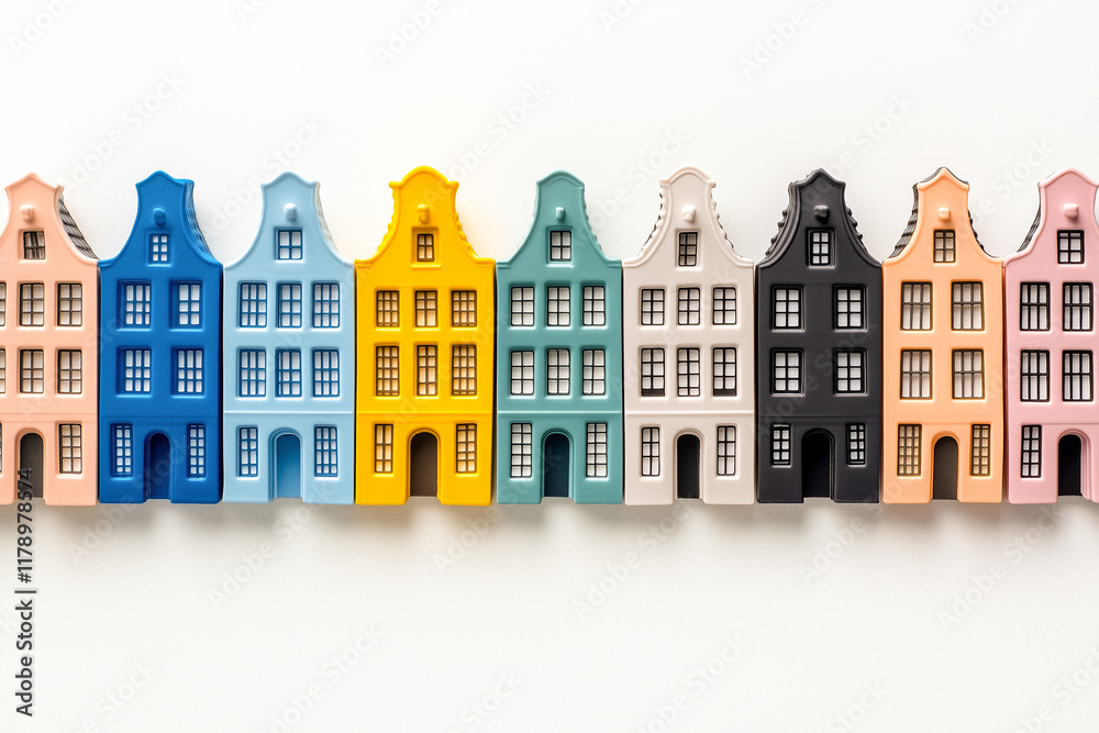 Fototapeta premium Row of Miniature Pastel-Colored Houses