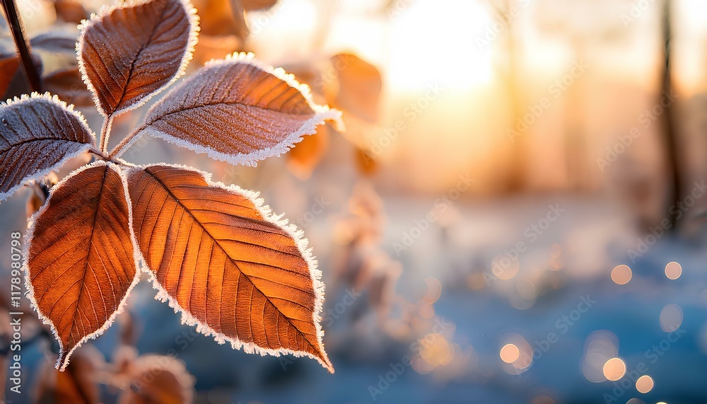 frost on the branches. leaves in winter. frost on the leaves. Snow covered branches in winter sunny background with copy space. frost on the branches. leaves in winter. frost on the leaves. Snow covered branches in winter sunny background with copy space.