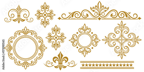 Set of Vintage border ornaments vector illustrations, and white background.