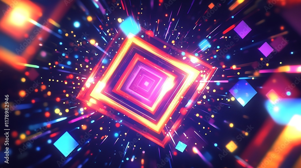 Obraz premium Abstract Neon Light Square Tunnel Design