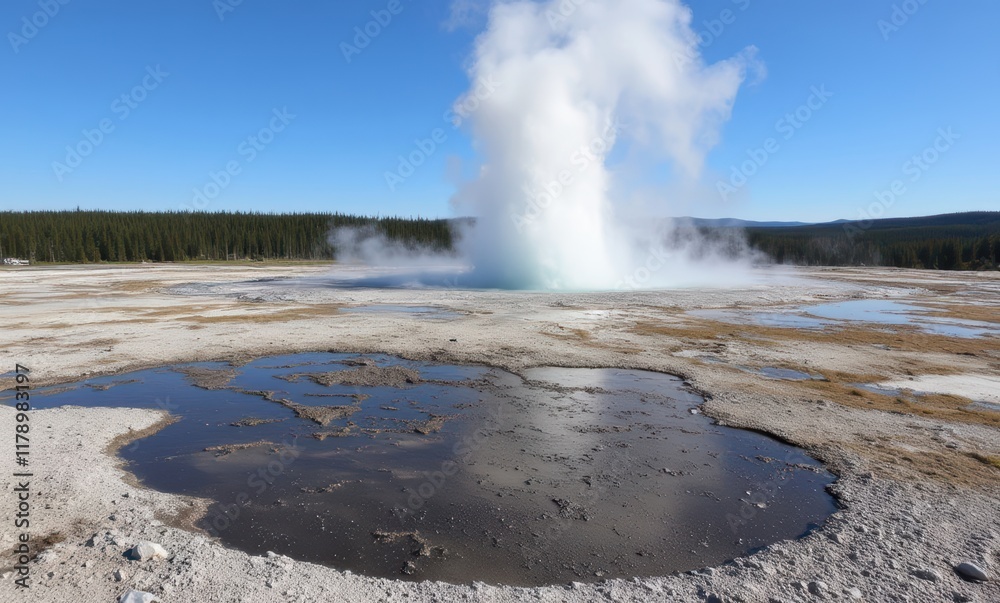 Geyser eruption in scenic national park Geyser eruption in scenic national park