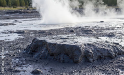 Geothermal mud pot with steam emissions