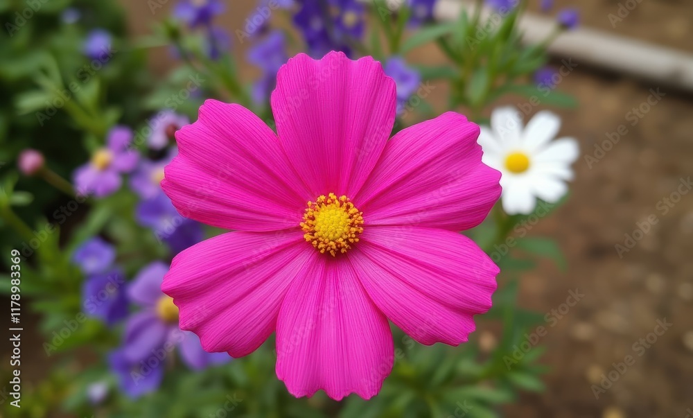 Vibrant pink flower against a colorful backdrop Vibrant pink flower against a colorful backdrop