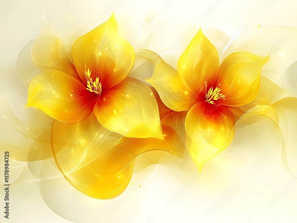 Two luminous yellow flowers on a white background. Two luminous yellow flowers on a white background.