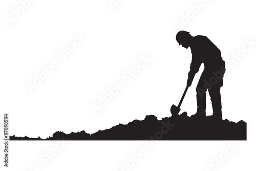 Worker digging site area silhouette vector illustration