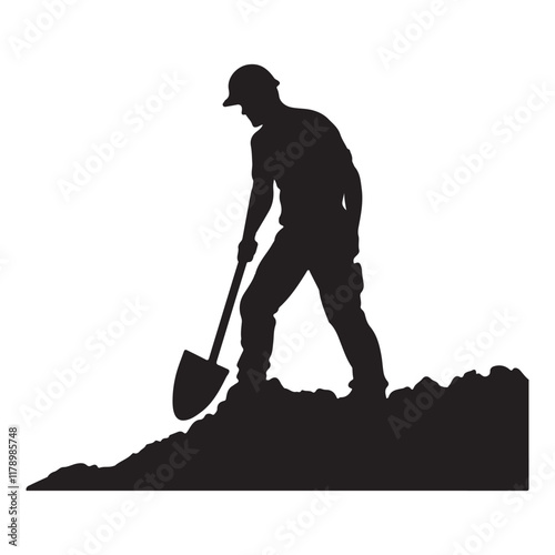 Worker digging site area silhouette vector illustration