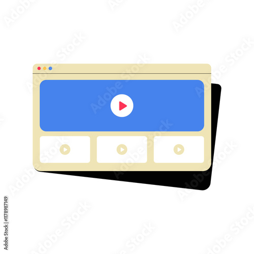 Video Streaming Website Interface With Play Button In Flat Vector Illustration Symbolizing Digital Media, Content Sharing, And Online Entertainment, Isolated On White Background.