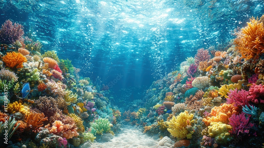 Fototapeta premium Vibrant Coral Reef: An Underwater Paradise of Colorful Marine Life and Biodiversity