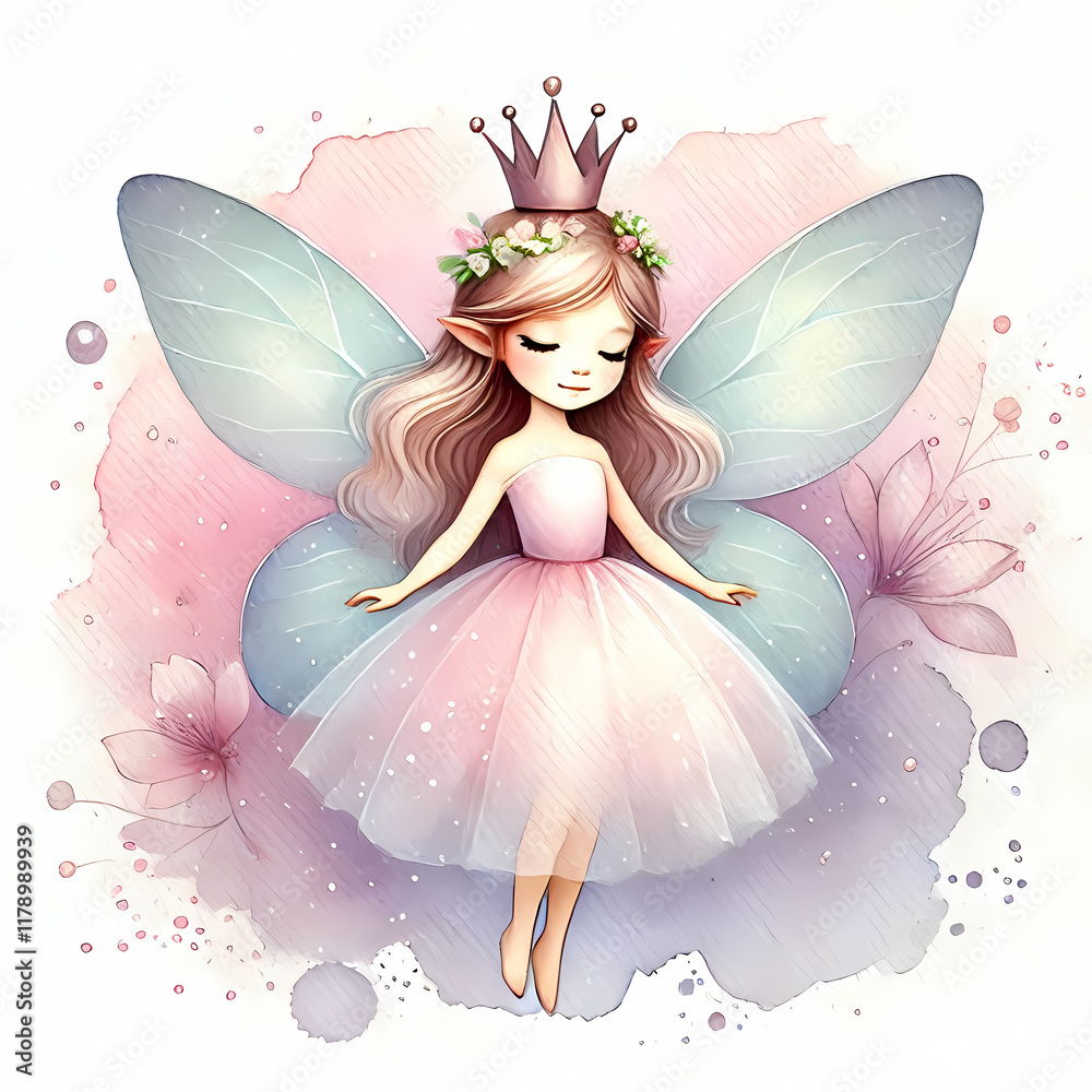 A Glimmer of Magic: Watercolor Fairy with Delicate Wings and a Soft Crown A Glimmer of Magic: Watercolor Fairy with Delicate Wings and a Soft Crown