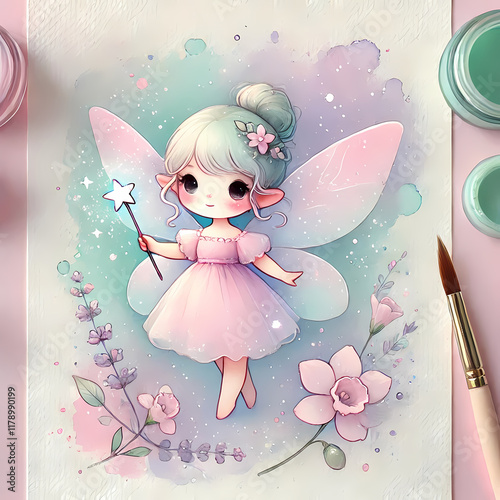 Serene Fairy in Soft Pastels: A Watercolor Dream of Grace and Elegance