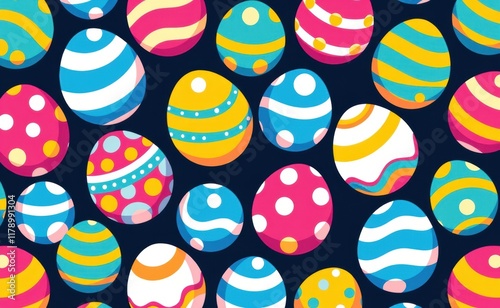 A vibrant arrangement of colorful Easter eggs nestled in a geometric pattern, forming a cheerful and festive background. photo