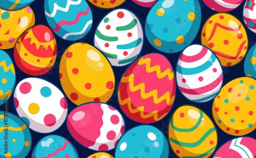 A vibrant arrangement of colorful Easter eggs nestled in a geometric pattern, forming a cheerful and festive background. photo