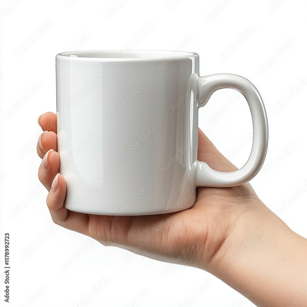 Obraz premium White Mug in Hand: Simple, Clean, and Perfect for Your Design Mockup