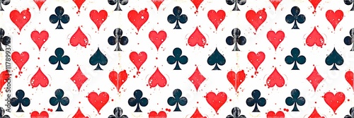 Playing cards, suits, seamless background, pattern, texture, retro style with grunge elements - generative AI