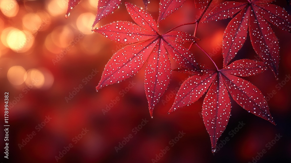Dew drops on red autumn leaves. Dew drops on red autumn leaves.