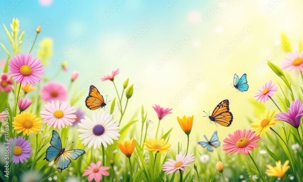Vibrant flowers and butterflies in bloom Vibrant flowers and butterflies in bloom