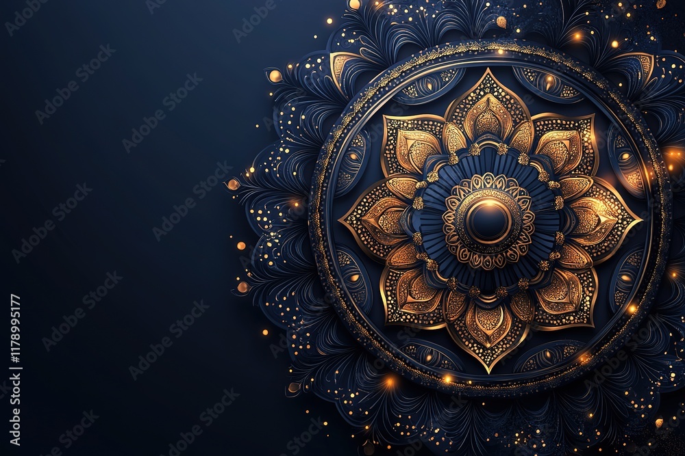 Fototapeta premium Luxurious Dark Blue and Gold Mandala Design