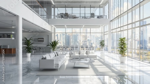 Wallpaper Mural Modern open space white office with city view Torontodigital.ca