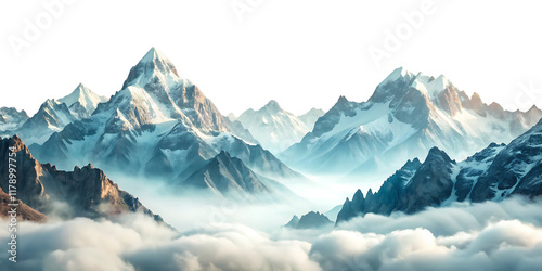 picturesque landscape with majestic mountain peaks isolated on white background.AI GENERATED photo