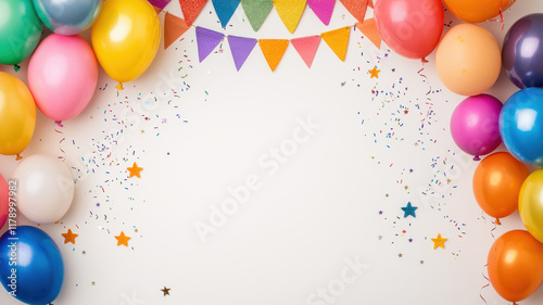 Happy birthday bunting themed, Colorful balloons and festive bunting create joyful party atmosphere
