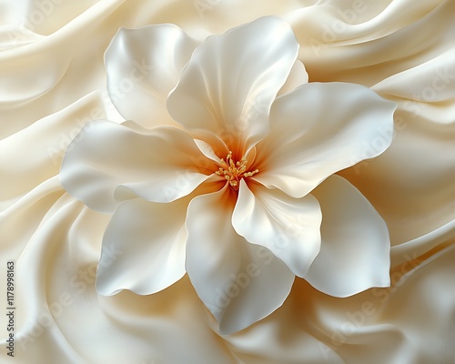 Creamy white flower on beige silk fabric.