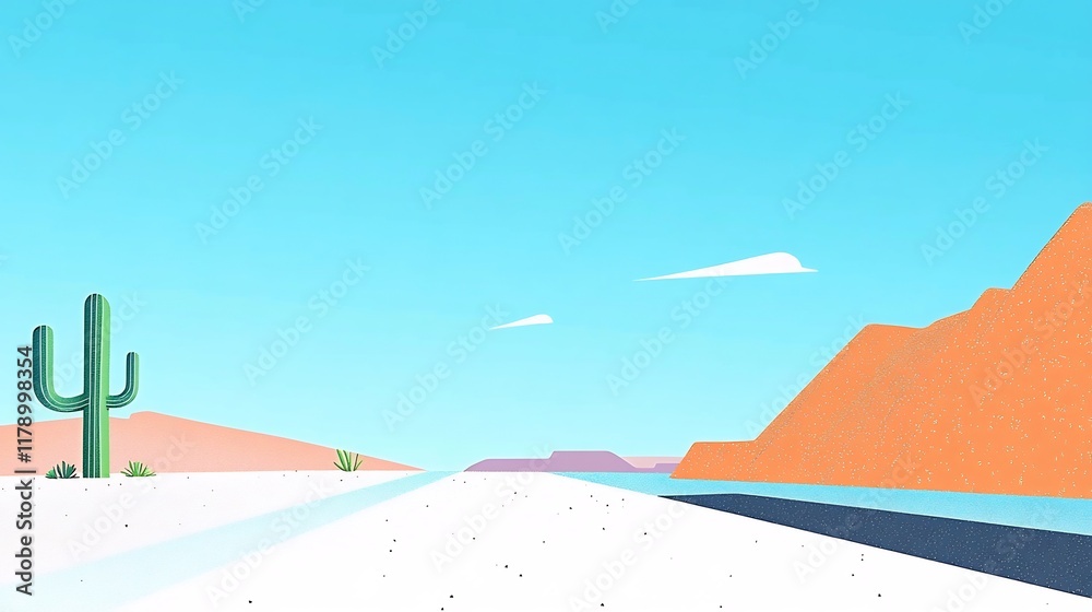 Fototapeta premium Vibrant Digital Illustration: Desert Highway Stretching Infinitely Under a Vivid Sky. AI Generated