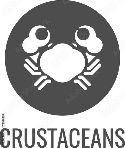A crab crustacean food stylised icon. Possibly an icon for the allergen or allergy or a seafood concept.