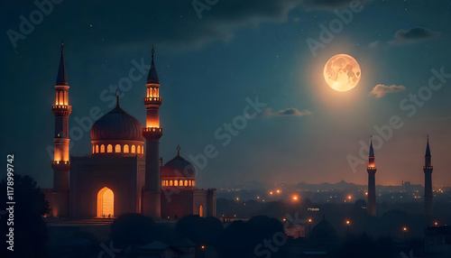 mosque in night islamic background photo