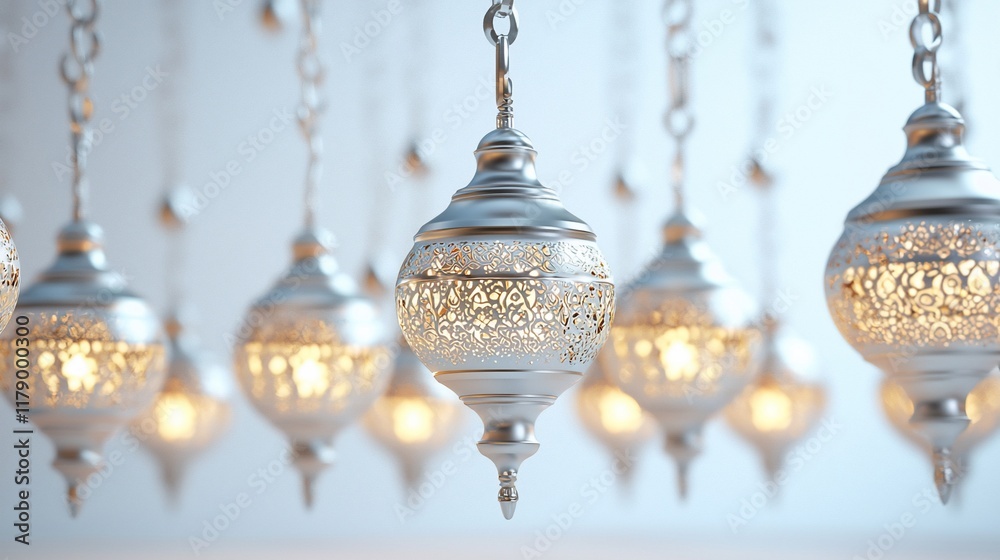 Obraz premium Elegant silver lanterns hanging, illuminated.