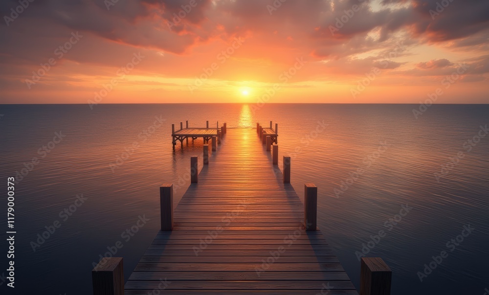 Stunning sunset over a calm pier Stunning sunset over a calm pier
