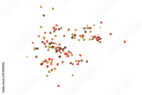 Bild auf Leinwand Pile of Black, Green, White, and Pink pepper seeds, aromatic peppercorn spice, d
