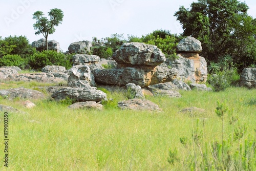 Most fascinating rocks and terrain on the mountain that hosts the small village Kaapsehoop, discovering gold in the 18000's gave birth to this interesting town in South, Africa.  photo