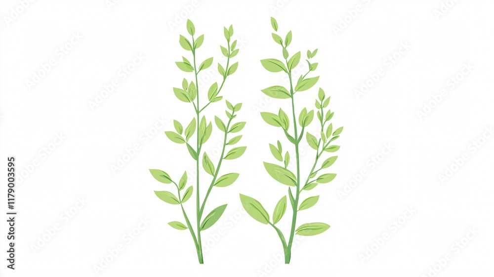 Fototapeta premium Elegant Green Leaves on White: A Botanical Illustration