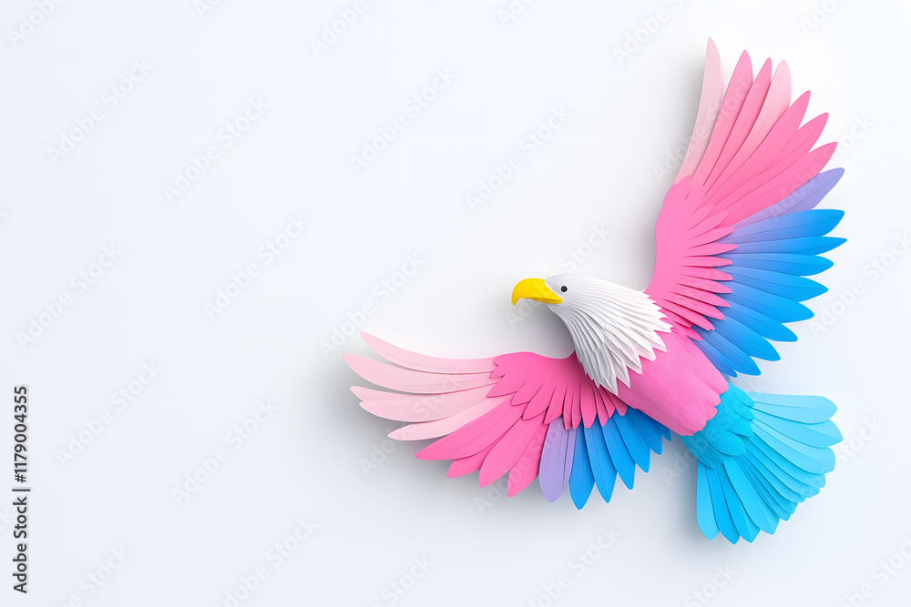 Fototapeta premium Abstract 3D eagle paper cut shape, isolated on a white background
