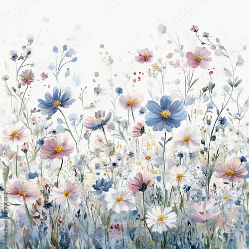 Pastel Wildflower Field in Watercolor