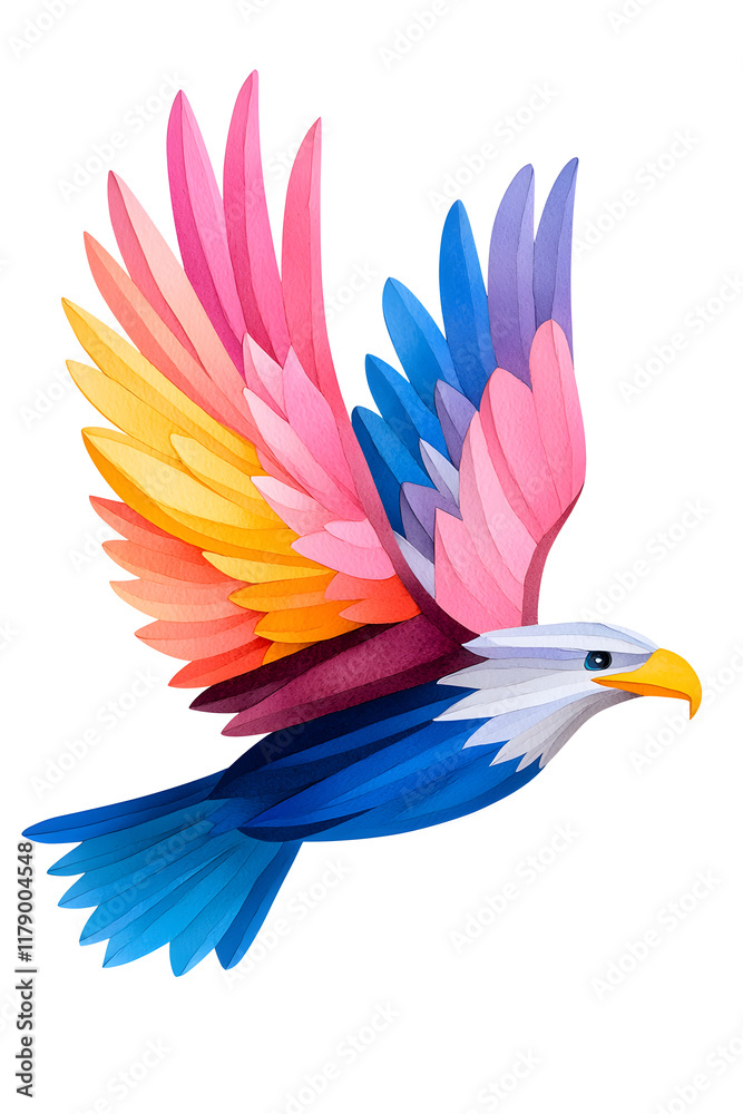 Fototapeta premium Abstract 3D eagle paper cut shape, isolated on a white background