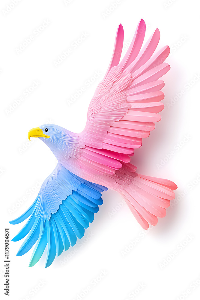 Obraz premium Abstract 3D eagle paper cut shape, isolated on a white background