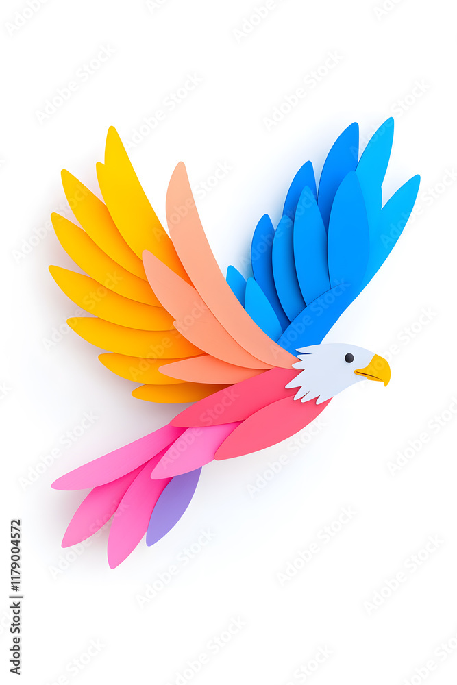 Obraz premium Abstract 3D eagle paper cut shape, isolated on a white background