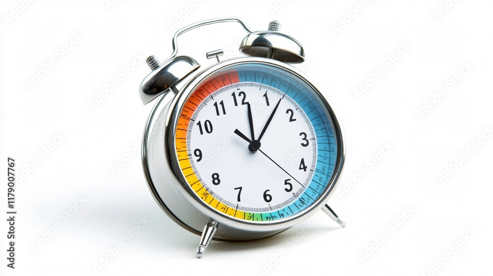 Classic Alarm Clock on White Background - Time Management and Morning Routine Classic Alarm Clock on White Background - Time Management and Morning Routine