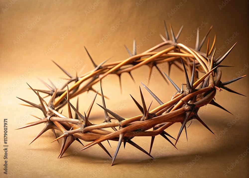 Fototapeta premium Beige Brown Thorn Crown on Light Brown Background - Elegant Design Stock Photo